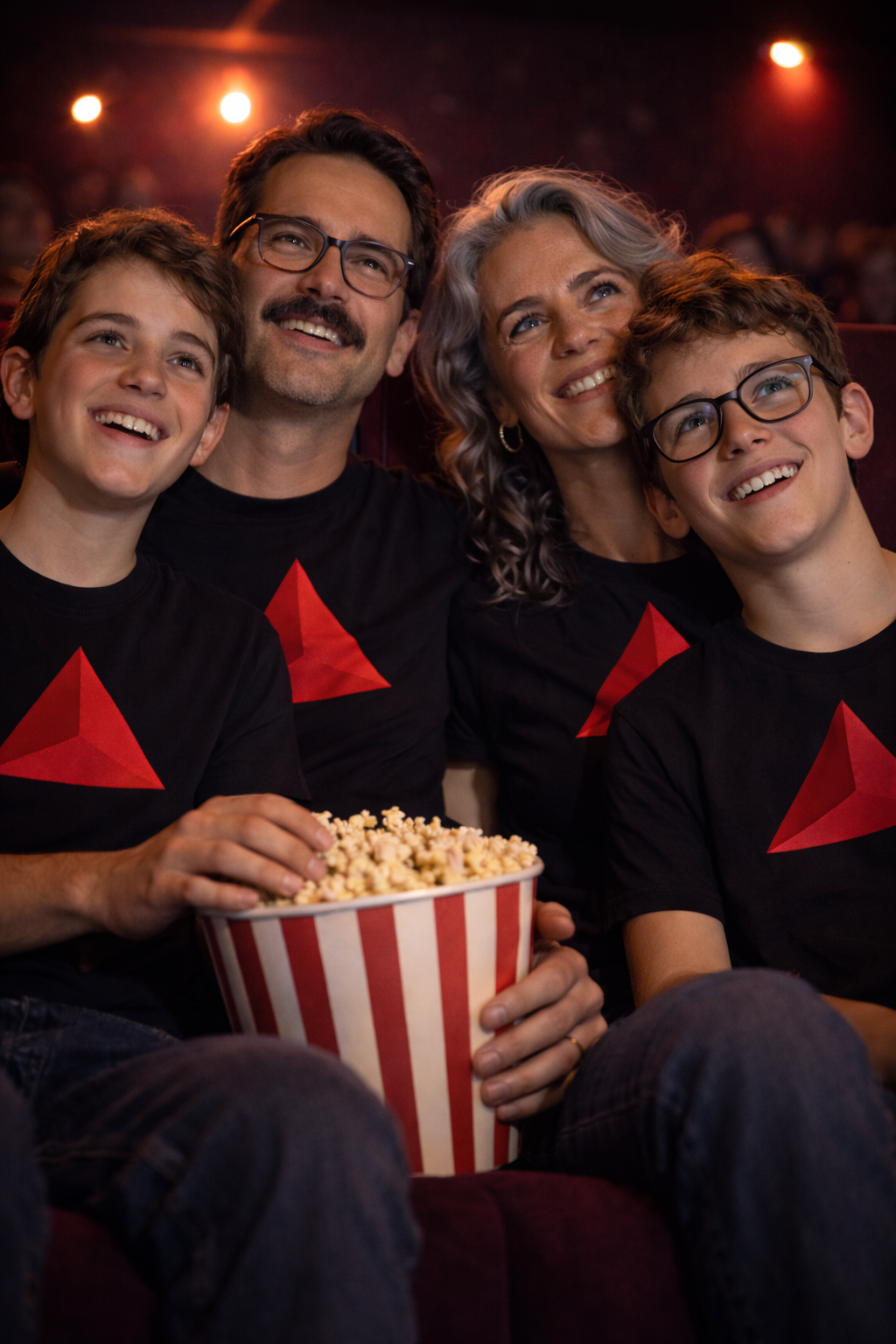 Família veient cinema en català gràcies a FILMCAT